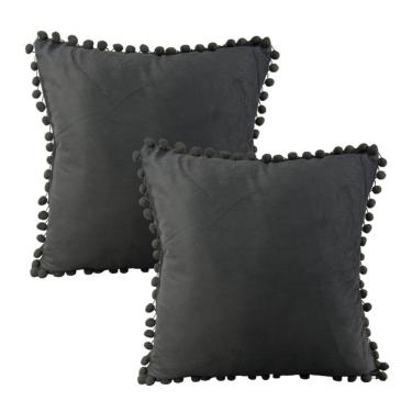 Imagem de Capa de almofada de veludo com franjas, 45 x 45 cm, cinza escuro, pacote com 2