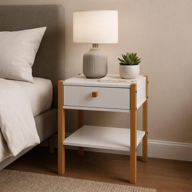 Imagem de Mesa de Cabeceira 1 Gaveta Madeira Maciça Flórida Branco