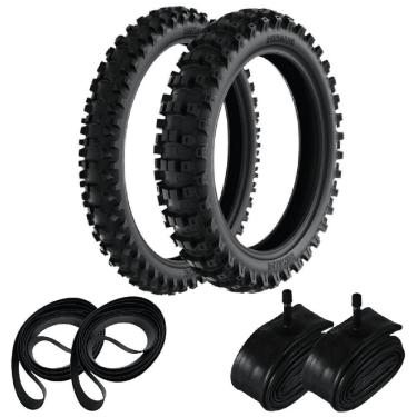 Imagem de Kit Pneu Crf 230 100/100-18 + 80/100-21 RS47 Rinaldi + Camaras + Cintas