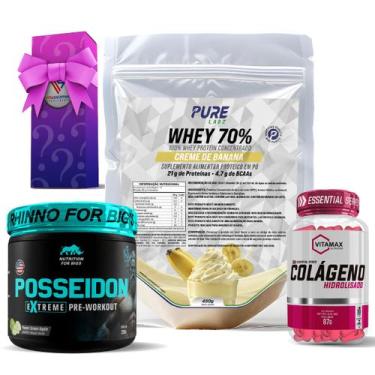 Imagem de Kit Whey Protein Creme de Banana + Colágeno 120 Cápsulas Vitamax + Pré