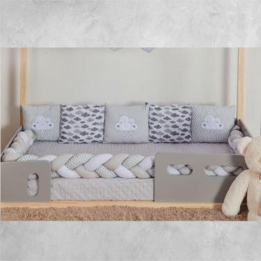 Imagem de Kit Para Berço Bebê Montessoriano Nuvem 7 Peças - Cinza