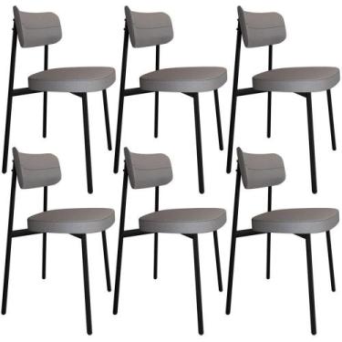 Imagem de Kit 06 Cadeiras Estofada Para Sala De Jantar Astrid Preto C01 Linho Ci