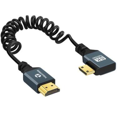Imagem de Cabo em espiral Thsucords 8K de ângulo reto Mini HDMI para HDMI de 3 p