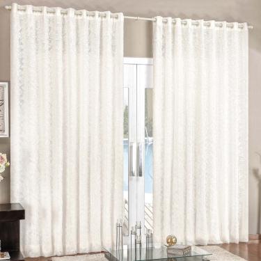 Imagem de Cortina Renda 4,00m x 2,80m Palha Tecido Renda com Voal Floral Sala ou Quarto