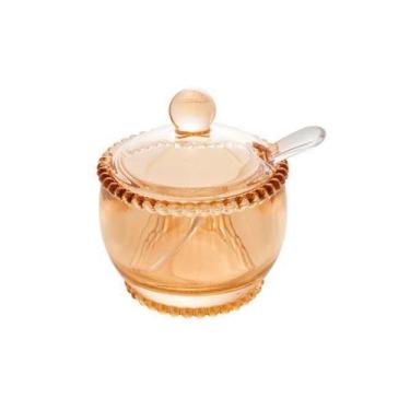 Imagem de Açucareiro em cristal com colher Wolff Pearl 10x8x7cm âmbar