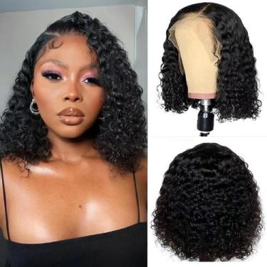Imagem de Peruca Jinhongze Curly Bob 100% cabelo humano 35 cm de renda frontal