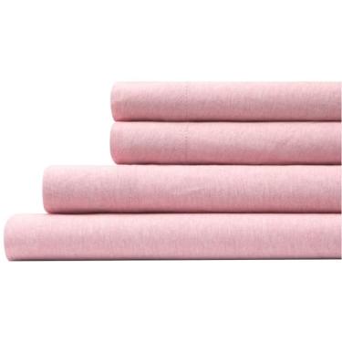 Imagem de Aeropostale Jogo de lençol de malha jersey super macio, lençóis de cama de 4 peças, lençóis de jérsei rico em algodão, serve para colchões de até 45,7 cm de profundidade, tamanho Queen, rosa mesclado