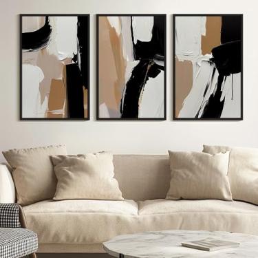 Imagem de KUVIOKE Arte de parede em tela emoldurada de formas abstratas pretas minimalista grafite pastel decoração de parede ilustração moderna pintura de arte decoração de casa 61 x 91 cm (moldura preta)
