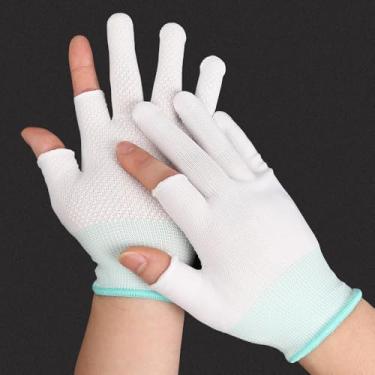 Imagem de Luvas de trabalho leves para homens e mulheres, meio dedo, respiráveis, sem dedos, para construção, luvas de nylon, fitness, ciclismo, motocicleta, brancas