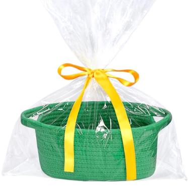 Imagem de Cesta de armazenamento pequena com saco de presente e fita, mini cesta, linda cesta de tecido de corda de algodão, cesta de prateleira, cesta decorativa boho, cesta de presente vazia