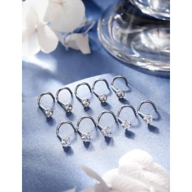 Imagem de Anéis de nariz e brincos de 20 g 18 g em forma de L diamante cirúrgico de aço inoxidável pequeno para mulheres, homens, orelha, saca-rolhas para joias, parafuso de 2 mm e 3 mm, 20g 2mm, Metal Cristal