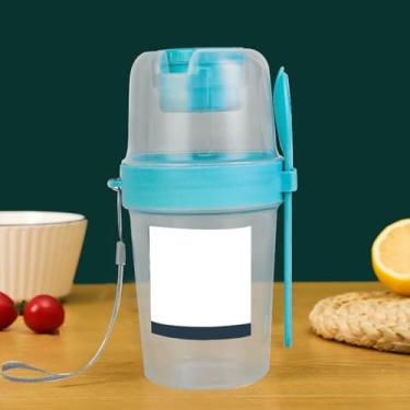 Imagem de Coqueteleira de salada com tampas e garfo, recipiente para salada fresca para almoço, refeição portátil de café da manhã, vegetais e frutas - azul