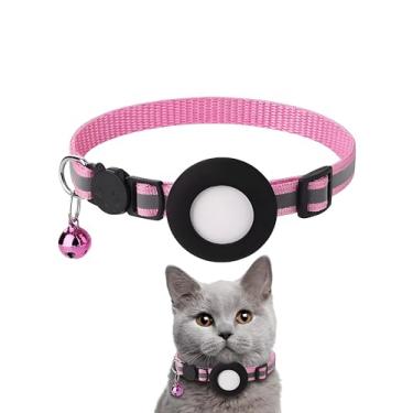 Imagem de Reflexivo para coleira AirTag, coleira e sino de rastreador integrados, coleiras de GPS para gatos com faixa elástica de segurança para gatinhos e filhotes, rosa