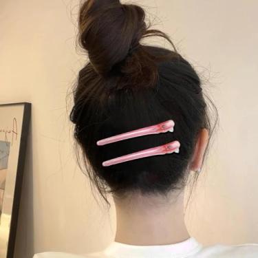 Imagem de 10 peças de clipes longos rosa, clipe de corte de cabelo exclusivo para salão de cabeleireiro, clipes de bico de pato, clipe reto, 12 x 2 cm