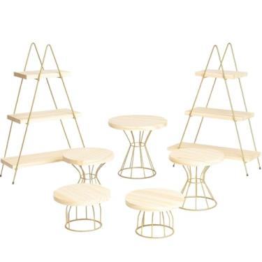 Imagem de 5 Suportes Para Bolos 1 Suporte Para Sobremesas Escada Festiva Em Madeira De Ferro Tamanhos G, M, P DecoraçõEs Para Festas Infantis(Boleira + 2 Escadinha)