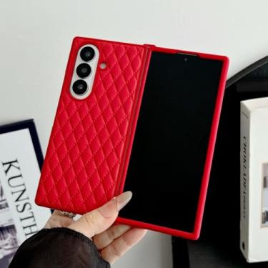 Imagem de Capa de luxo para Fold 7 com textura de diamante, capa de couro sintético empresarial para Samsung Galaxy Z Fold 7 6 5 4 3 5g Fold7 Fold6 (para Galaxy Z Fold3 5G/Vermelho)