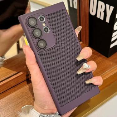 Imagem de Capa de malha respirável com dissipação de calor para Samsung Galaxy S25 S24 S23 S22 S21 S20 Fe Note 20 Ultra Plus A54 A24 A34 Capa rígida para PC (para S25/roxo escuro)