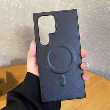 Imagem de Capa de couro para Samsung Galaxy S24 S22 S23 Ultra com carregamento sem fio, fina, magnética e à prova de choque (para Samsung S24Ultra/Preto)