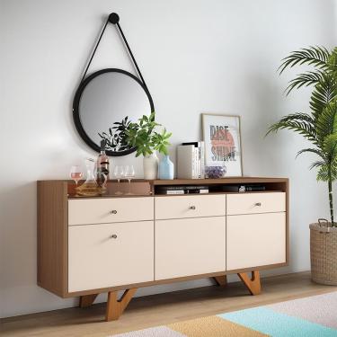 Imagem de Buffet Aparador Noeli Com Bandeja Lateral Pés Em Madeira Mdp/mdf Castanho/off White G26 - Gran Belo