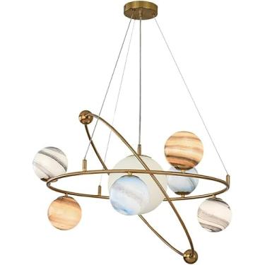Imagem de Lustre Planet Para Quarto Infantil Criativo 4/7-luz Moderno Globos De Ouro Lustres Luz Pendente Regulável De 3 Cores Para Sala De Brincar Infantil, Quarto De Meninos, 7 Heads