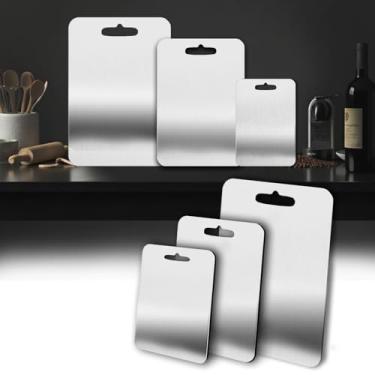 Imagem de Tábua de corte de aço inoxidável, 3 tábuas de corte para cozinha, tábua de corte antiaderente de aço inoxidável 304 para carne, frutas e vegetais (13 x 9, 12 x 8, 23 x 15 cm)