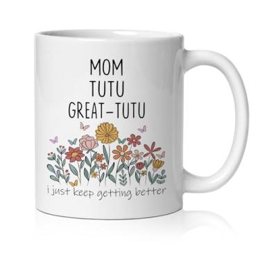 Imagem de BEHIFL Caneca de presente para avó Great-Tutu, anúncio de bebê de gravidez para tutu avó xícara de café cerâmica, presente de bisavó, caneca de chá de café de cerâmica 325 ml