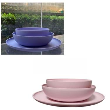Imagem de ogo de 3 Pratos Resistente Linha Colours – Variedade de Cores, Livre de BPA e Uso no Micro-ondas | Prato Raso, Fundo e Bowl Modernos(Kit 2 jogos de prato/Lav/Rosa)