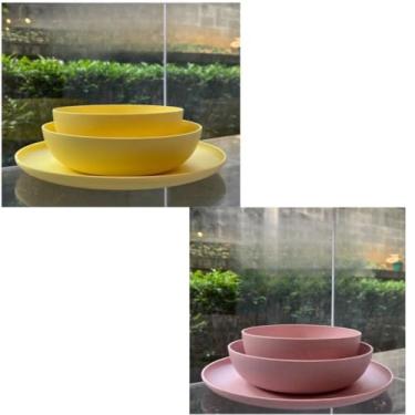 Imagem de ogo de 3 Pratos Resistente Linha Colours – Variedade de Cores, Livre de BPA e Uso no Micro-ondas | Prato Raso, Fundo e Bowl Modernos(Kit 2 jogos pratos Rosa p/Vani)