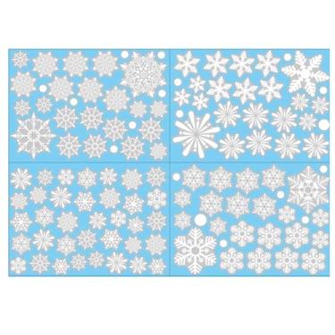Imagem de Adesivos de decoração de janela de Natal, adesivos estáticos, conjunto de 4 peças com floco de neve, decoração fofa de Natal para vidro, decalques de inverno removíveis sem cola para janela