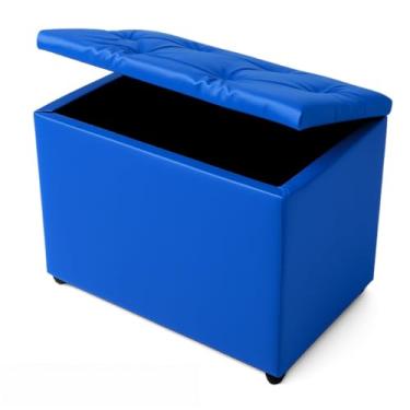 Imagem de Baú Retangular Banquinho Puff Decorativo organizador Guarda Brinquedos Assento(AZUL CORINO)