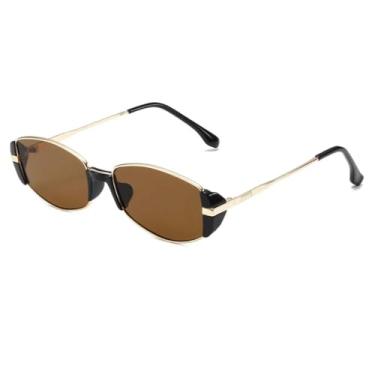 Imagem de HCPIHF Óculos de sol de metal da moda, feminino, retrô, luxuoso, masculino, punk, feminino, uv400 (preto, dourado e marrom)