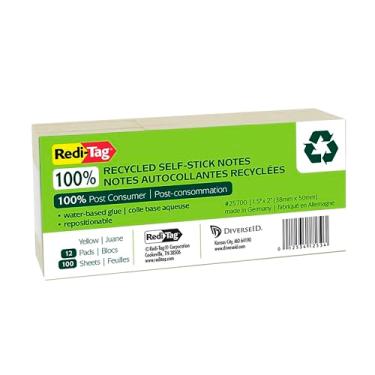Imagem de Redi-Tag Notas 100% recicladas, 3,8 x 5 cm, amarelo, pacote com 12 blocos de 100 folhas (RTG25700)
