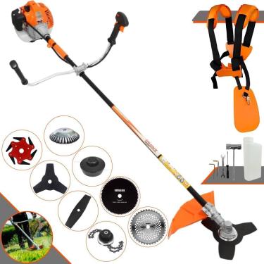 Imagem de Roçadeira Profissional Vulcan Vr520h À Gasolina 52cc + Faca 2 Pontas + Faca 40 Dentes + Faca 80 Dentes + Faca 6 Pontas