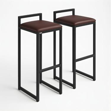 Imagem de Kit 2 Banqueta Cozinha Balcão Alta Corino Bistro Bar Moderno Cor:marrom