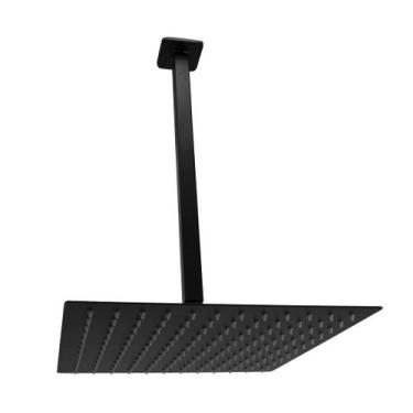 Imagem de Ducha Inox Slim Quadrado 30x30 Preto Fosco Com Braço Suporte Teto 40 C