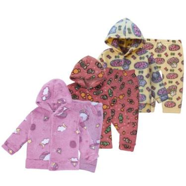Imagem de Kit 3 Conjuntos Moletom Capuz Bebê Soft Peluciado Inverno - Koala Baby