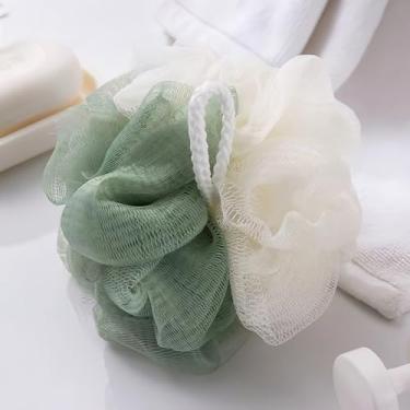 Imagem de 1 esponja grande de bucha de banho, pufe de malha macia para esfoliação suave e espuma rica, verde