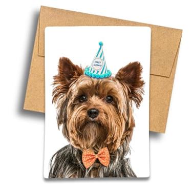 Imagem de Fava Bean Productions Cartão de aniversário Yorkie, cachorro usando chapéu de aniversário e design de gravata borboleta, feliz aniversário de um Yorkshire Terrier - 559