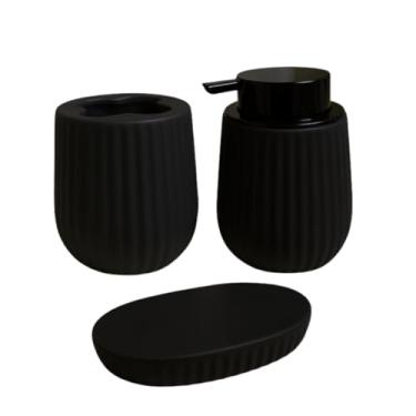 Imagem de Conjunto Banheiro Lavabo 3 Peças Dispenser Porta Escovas Saboneteira (Preto)