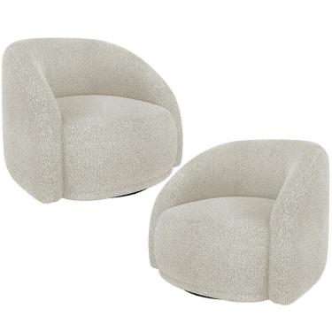 Imagem de Kit 02 Poltronas Decorativas Giratória Angelina M03 Bouclê Bege Claro - Lyam Decor