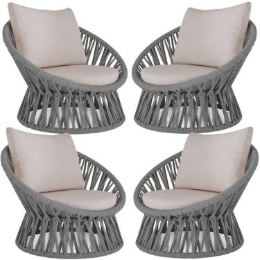 Imagem de 4 Poltrona Área Externa Monza Alumínio Pintura Corda Náutica Prata