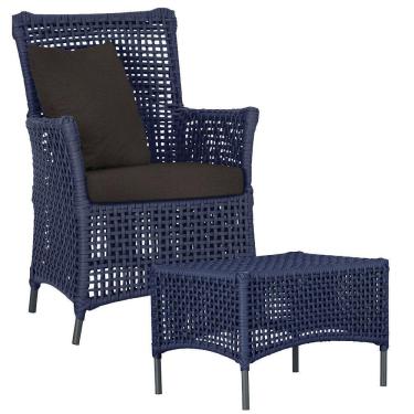 Imagem de Poltrona E Mesa Igapó Em Alumínio Preta Corda Náutica E9 Azul