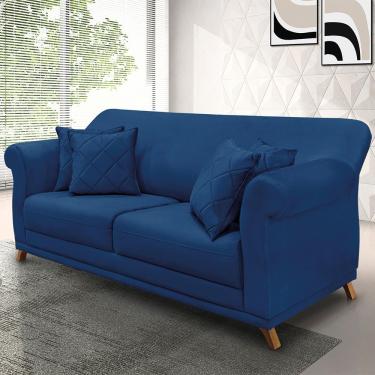 Imagem de Sofá 2 Lugares Pé De Madeira Julieta 160 Cm Suede S04 - D'rossi Cor Azul Marinho