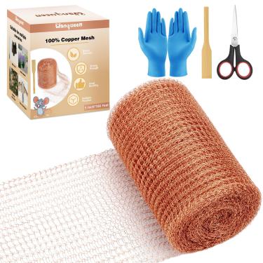 Imagem de Rolo de malha de cobre para ratos e ratos repelente de roedores, resistente 12 cm x 80 m, armadilha de rato de lã de cobre para controle de pássaros de morcego e caracol com ferramenta de embalagem