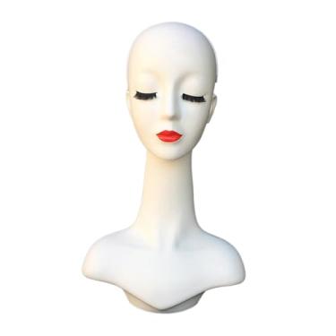 Imagem de Kokiya Suporte de peruca de cabeça de manequim, suporte de exposição de chapéu estável, portátil de exposição de peruca de manequim para colares, cachecóis, Lábio Vermelho