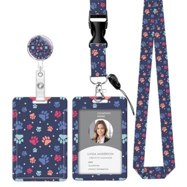 Imagem de Cordão retrátil para crachá de identificação com clipe e chaveiro, ajustável, bonito carretel de separação, durável, perfeito para mulheres enfermeiras, professoras, trabalhadoras de escritório (pata