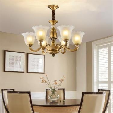 Imagem de Lustre americano de latão com LED, estilo europeu, luxuoso, para sala de estar, restaurante, quarto, villa, hotel, loja de roupas, luminária pendente (6 lâmpadas de altura)