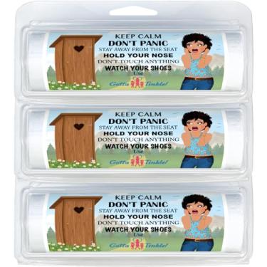 Imagem de Gotta Tinkle! Mini Rolos De Papel Higiênico Premium Tamanho Viagem, Dispensador Plástico Prático, Vaso Sanitário, Banheiro Químico E Humor Para Externo (Pacote Com 3) (010 Keep Calm - Cabelo Escuro)