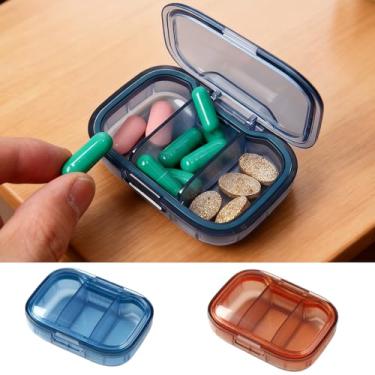 Imagem de Caixa organizadora de comprimidos transparente portátil para viagem, estojo compacto para comprimidos para armazenamento diário de vitaminas, 2 peças (azul, castanho)