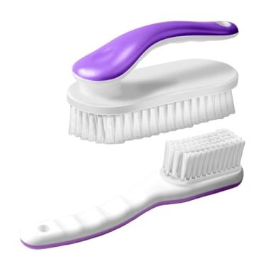 Imagem de Pacote com 2 escovas de limpeza de sapatos, lavanderia doméstica, esfregar roupas para manchas, banheiro, ergonomia, aderência fácil de segurar (2, roxo)